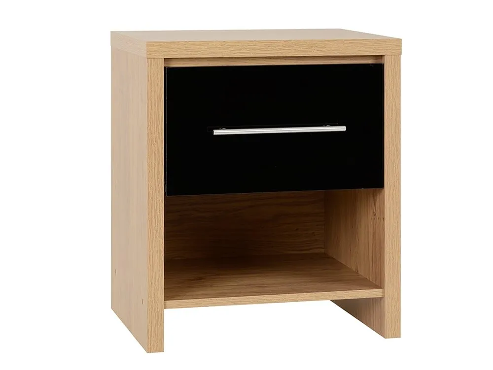 Seconique Seconique Seville Black High Gloss and Oak 1 Drawer Bedside Table