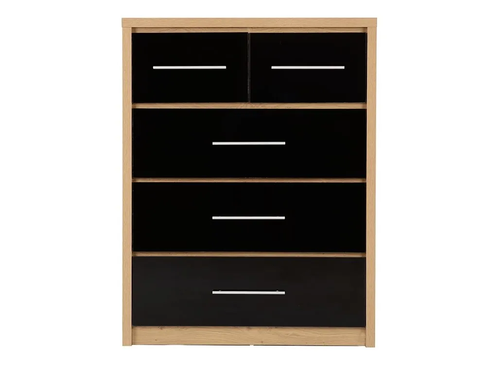 Seconique Seconique Seville Black High Gloss and Oak 3+2 Drawer Chest of Drawers