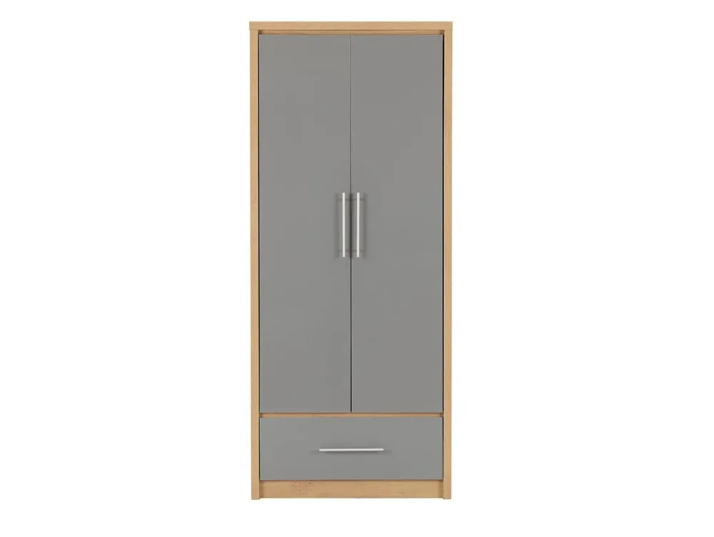 Seconique Seconique Seville Grey High Gloss and Oak 2 Door 1 Drawer Wardrobe