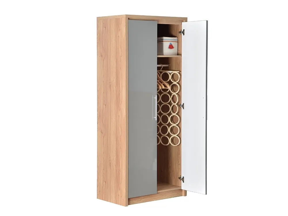 Seconique Seconique Seville Grey High Gloss and Oak 2 Door Double Wardrobe