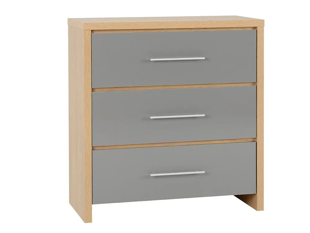 Seconique Seconique Seville Grey High Gloss and Oak 3 Drawer Chest of Drawers