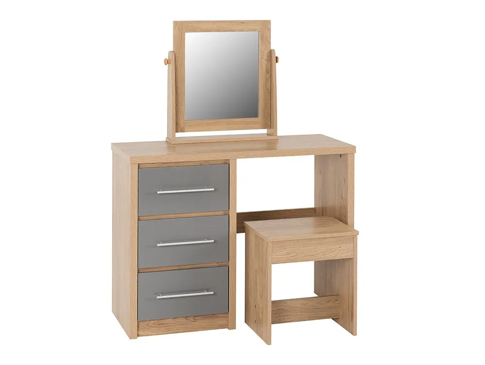 Seconique Seconique Seville Grey High Gloss and Oak 3 Drawer Dressing Table Set