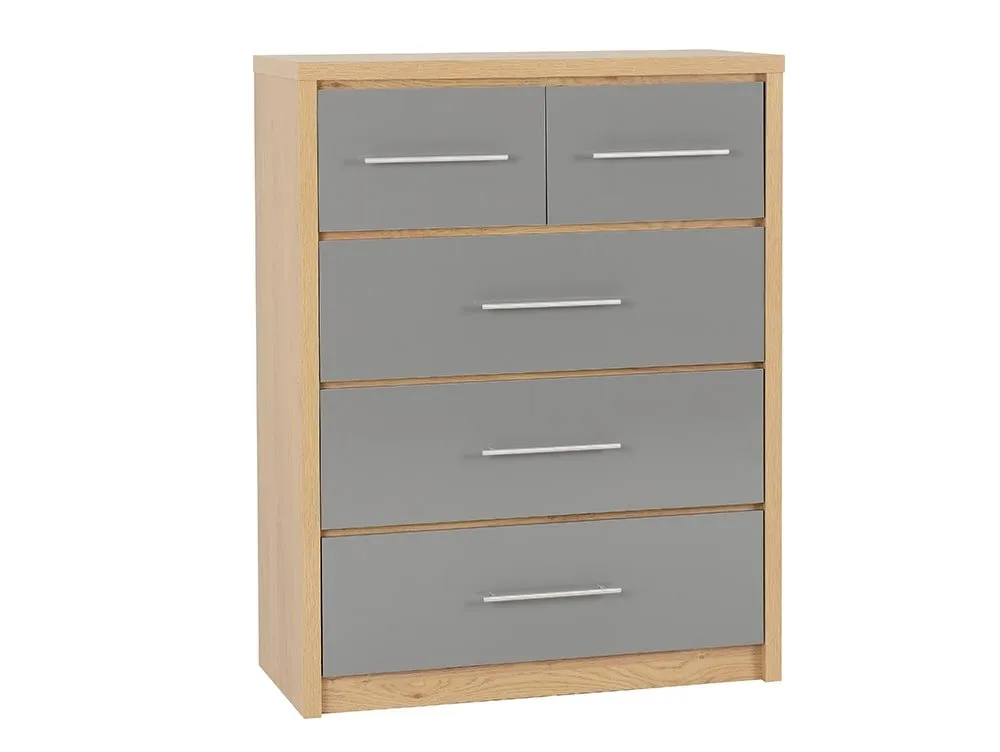 Seconique Seconique Seville Grey High Gloss and Oak 3+2 Drawer Chest of Drawers