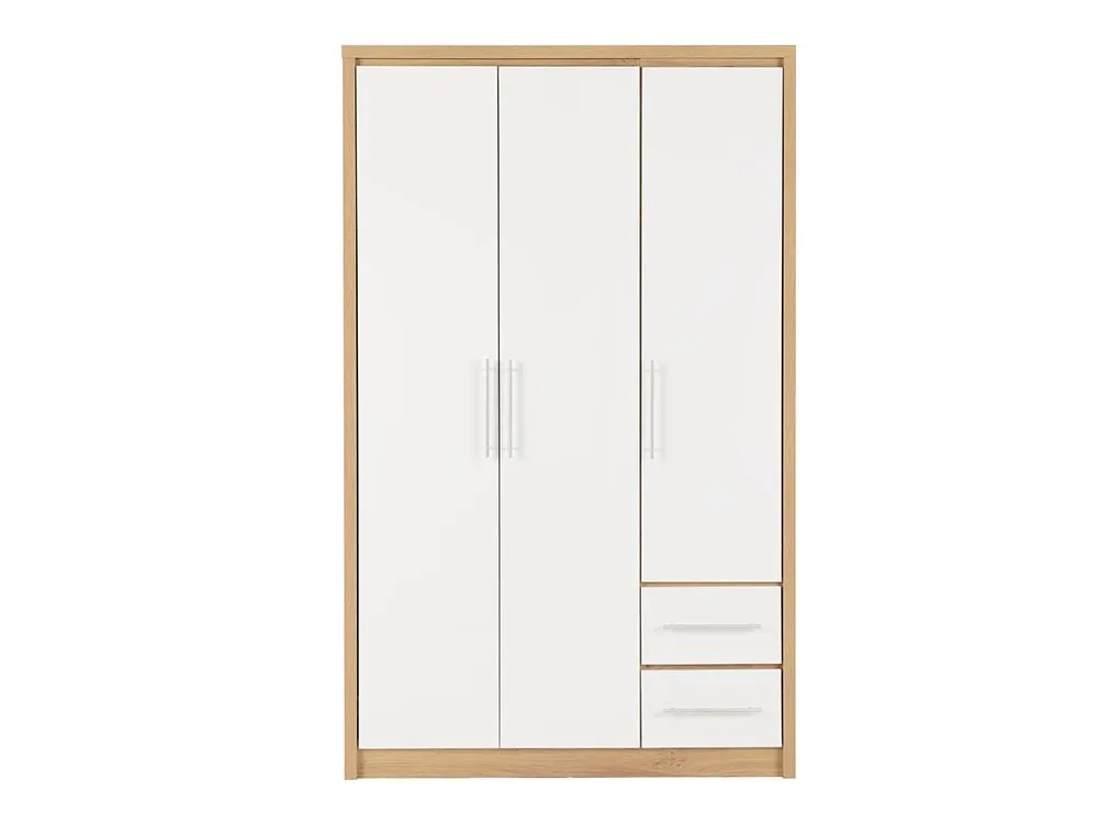 Seconique Seconique Seville White High Gloss and Oak 3 Door 2 Drawer Wardrobe