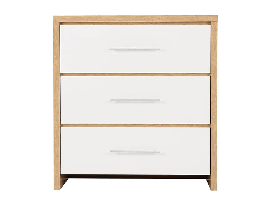 Seconique Seconique Seville White High Gloss and Oak 3 Drawer Chest of Drawers