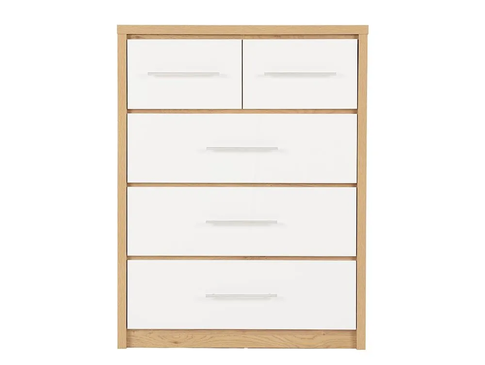 Seconique Seconique Seville White High Gloss and Oak 3+2 Drawer Chest of Drawers