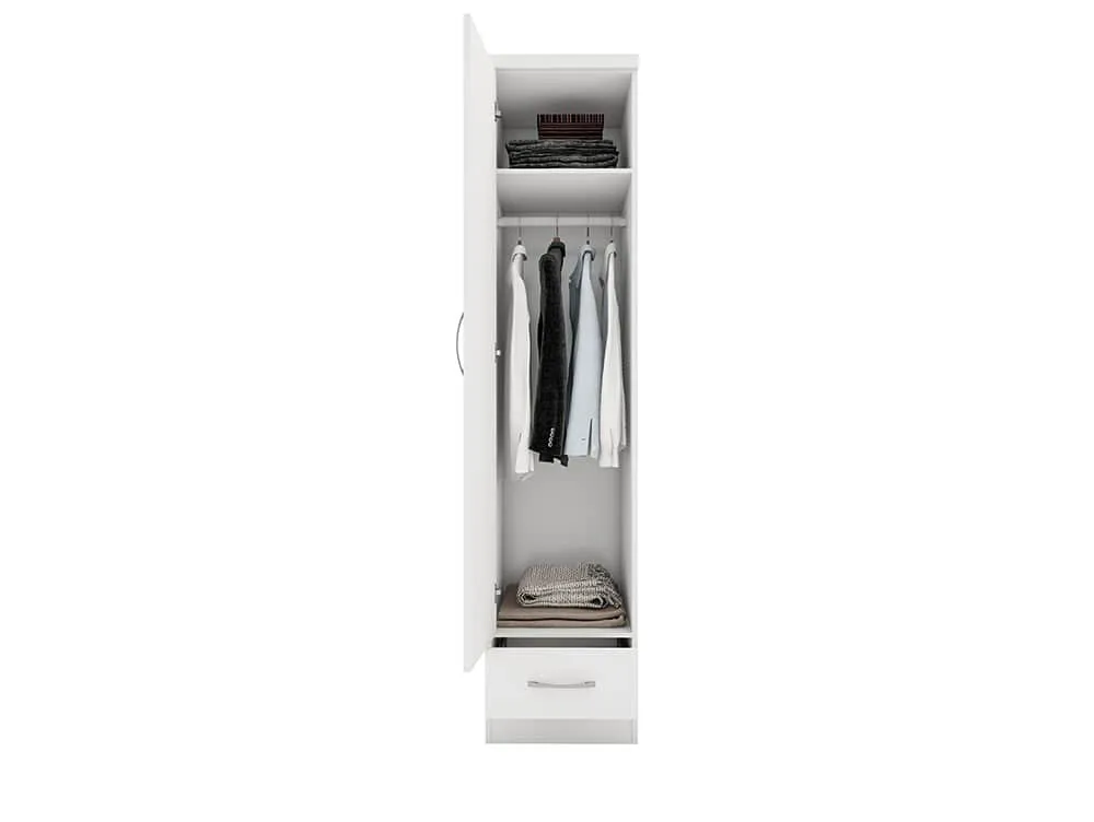 Seconique Seconique Nevada White High Gloss 1 Door 1 Drawer Wardrobe