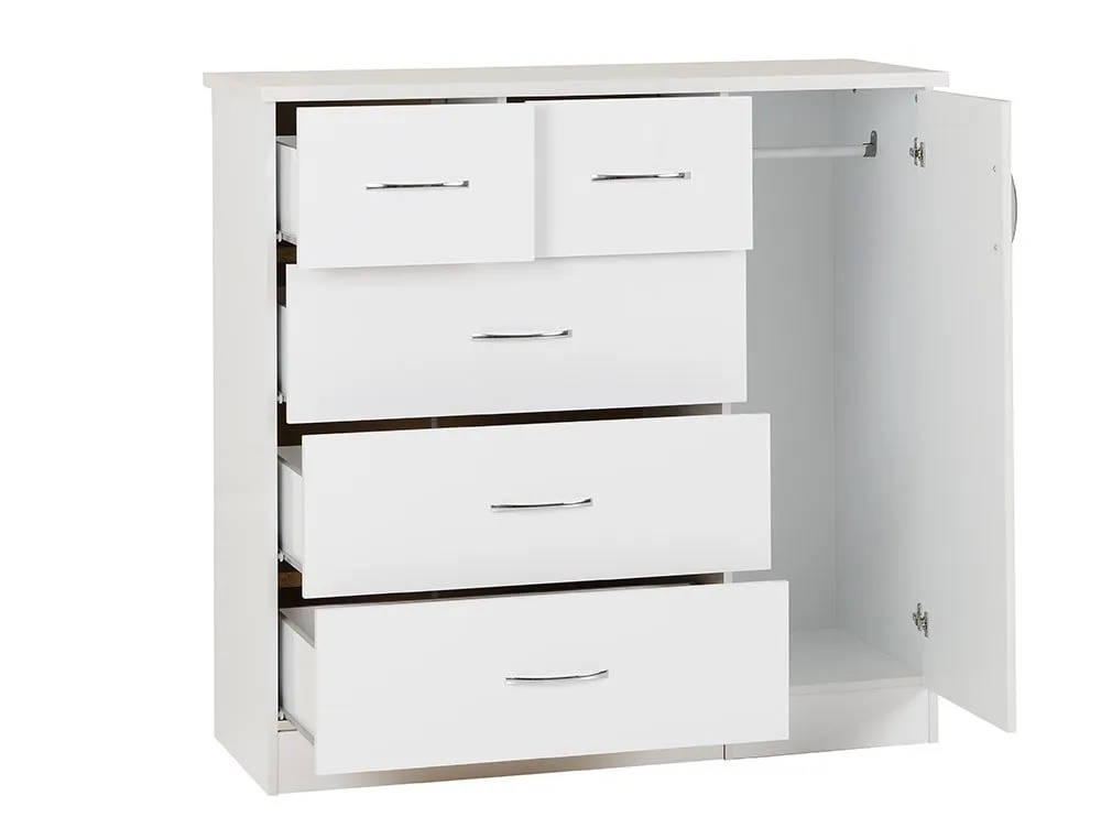 Seconique Seconique Nevada White High Gloss 1 Door 5 Drawer Chest of Drawers