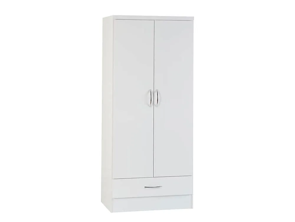 Seconique Seconique Nevada White High Gloss 2 Door 1 Drawer Wardrobe