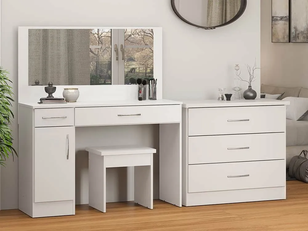 Seconique Seconique Nevada White High Gloss 2 Drawer Dressing Table and Stool