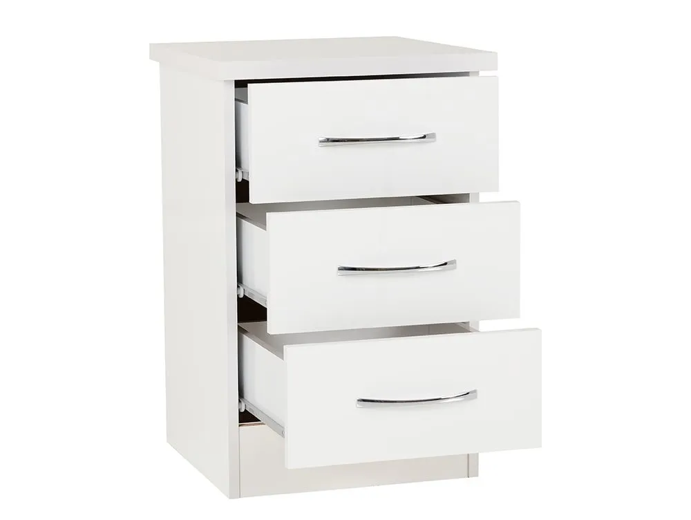 Seconique Seconique Nevada White High Gloss 3 Drawer Bedside Table