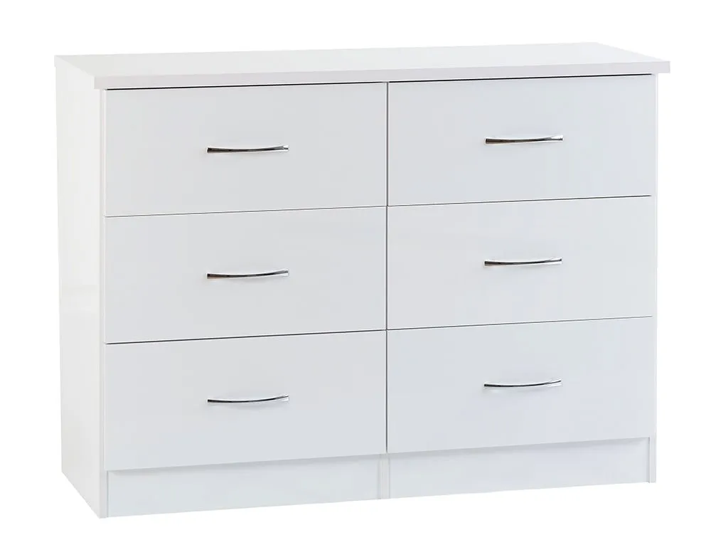 Seconique Seconique Nevada White High Gloss 3+3 Drawer Chest of Drawers