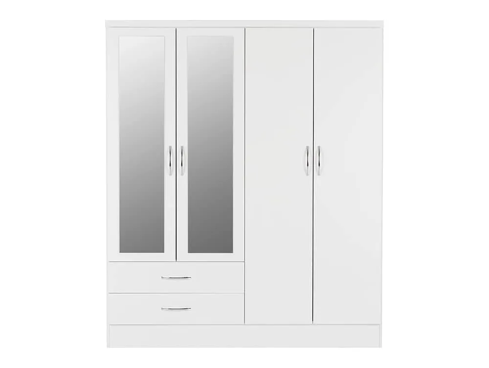 Seconique Seconique Nevada White High Gloss 4 Door 2 Drawer Mirrored Wardrobe