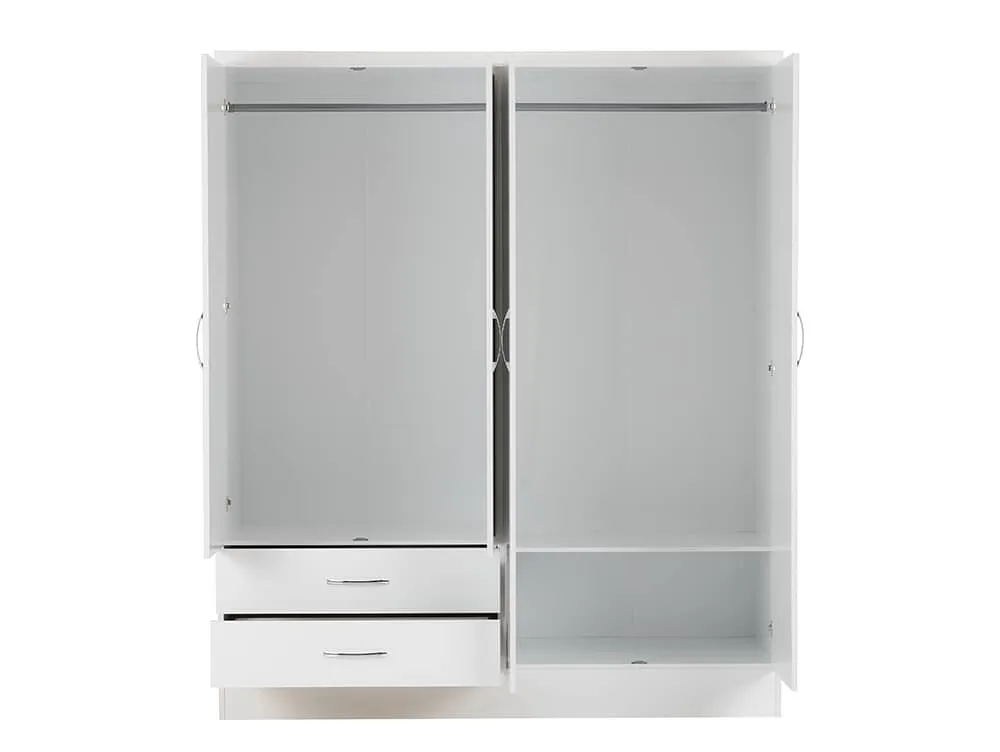 Seconique Seconique Nevada White High Gloss 4 Door 2 Drawer Mirrored Wardrobe