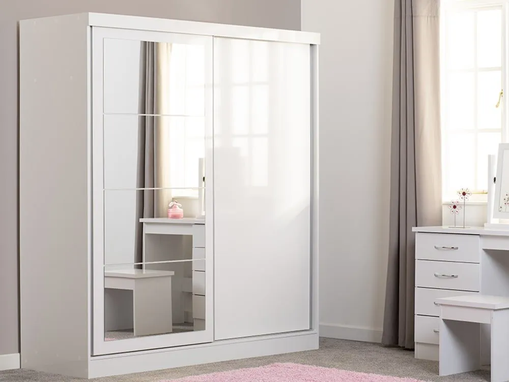 Seconique Seconique Nevada White High Gloss Sliding Mirrored Wardrobe