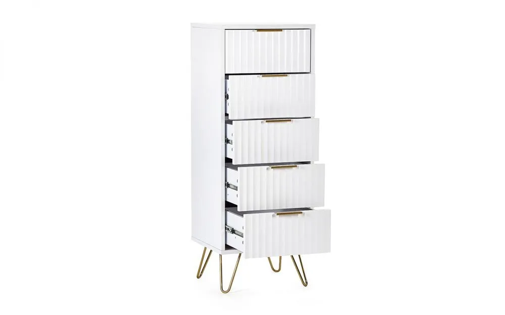 Julian Bowen Julian Bowen Murano Matte White 5 Drawer Tall Narrow Chest of Drawers