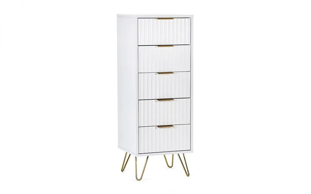 Julian Bowen Julian Bowen Murano Matte White 5 Drawer Tall Narrow Chest of Drawers