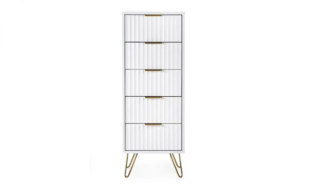 Julian Bowen Julian Bowen Murano Matte White 5 Drawer Tall Narrow Chest of Drawers