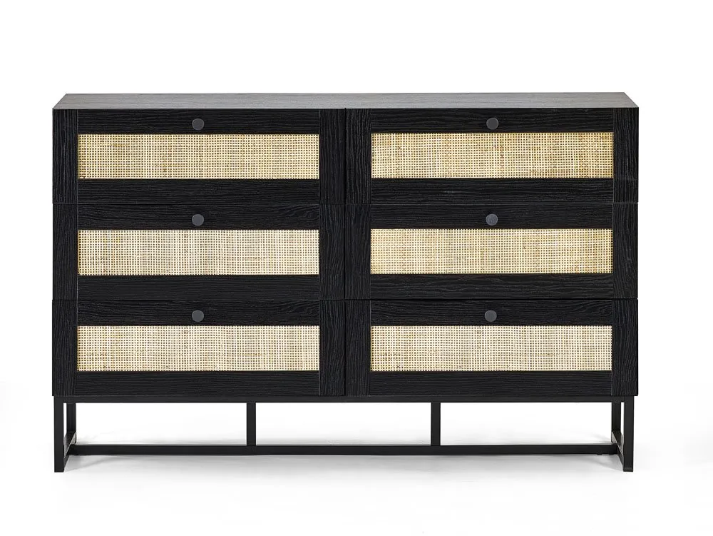 Julian Bowen Julian Bowen Padstow Black and Rattan 6 Drawer Chest of Drawers