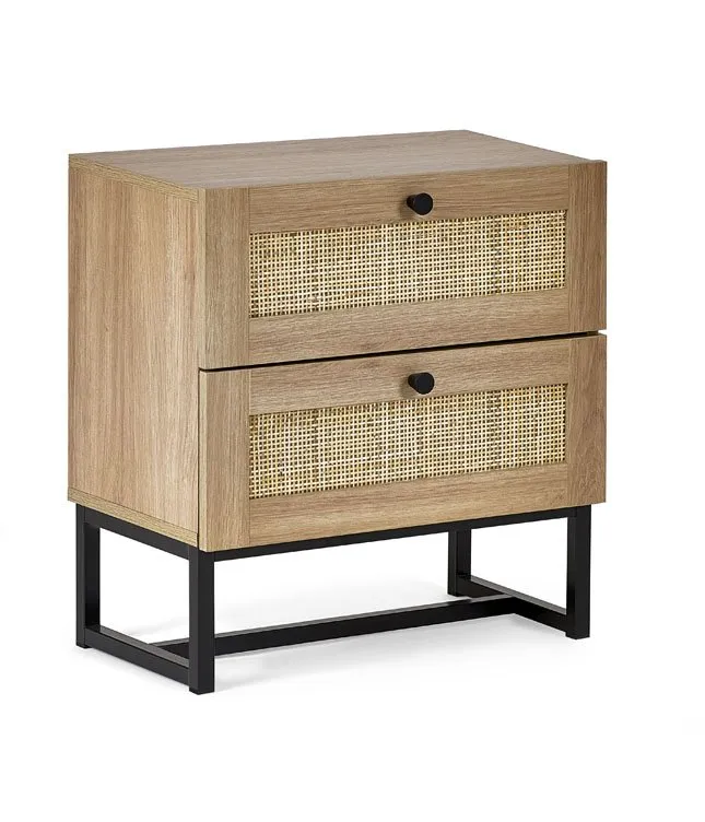 Julian Bowen Julian Bowen Padstow Rattan and Oak 2 Drawer Bedside Table