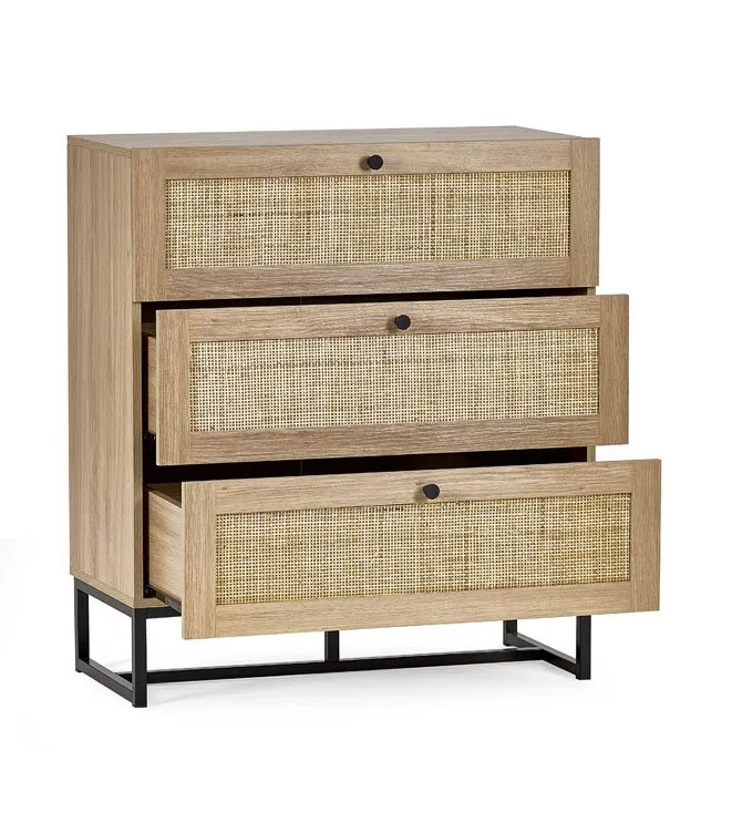 Julian Bowen Julian Bowen Padstow Rattan and Oak 3 Drawer Chest of Drawers