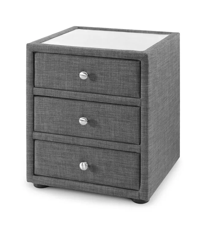 Julian Bowen Julian Bowen Sorrento Grey Linen Fabric 3 Drawer Bedside Table