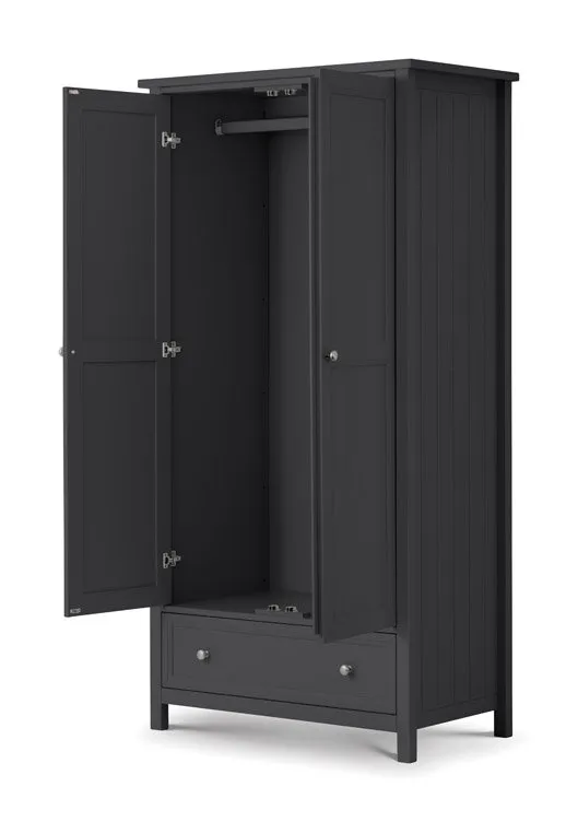 Julian Bowen Julian Bowen Maine Anthracite 2 Door 1 Drawer Wardrobe