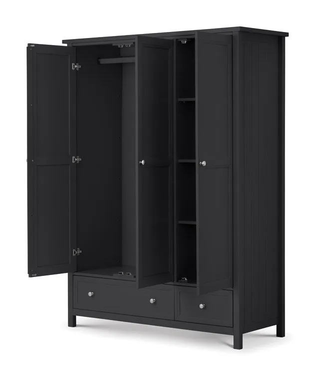 Julian Bowen Julian Bowen Maine Anthracite 3 Door 2 Drawer Wardrobe