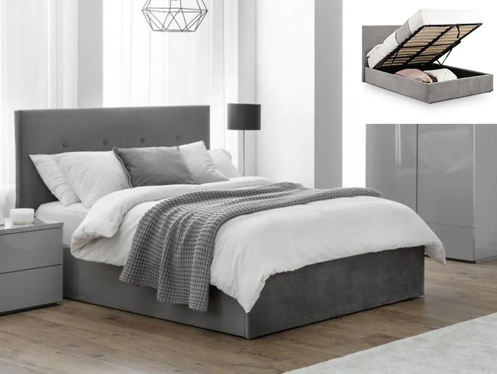 Julian Bowen Julian Bowen Shoreditch 5ft King Size Grey Velvet Fabric Ottoman Bed Frame