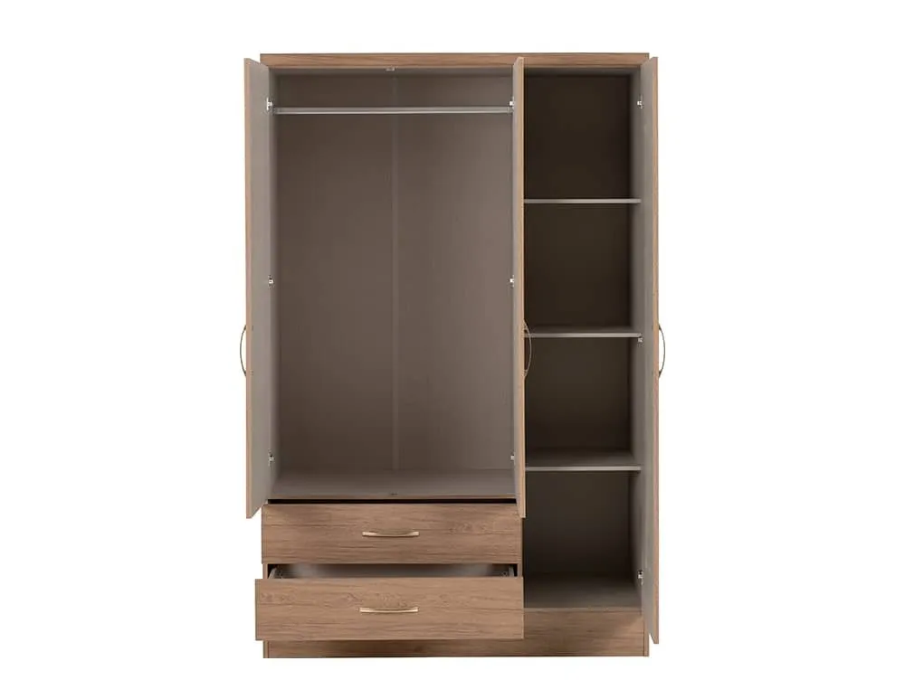 Seconique Seconique Nevada Rustic Oak 3 Door 2 Drawer Mirrored Triple Wardrobe