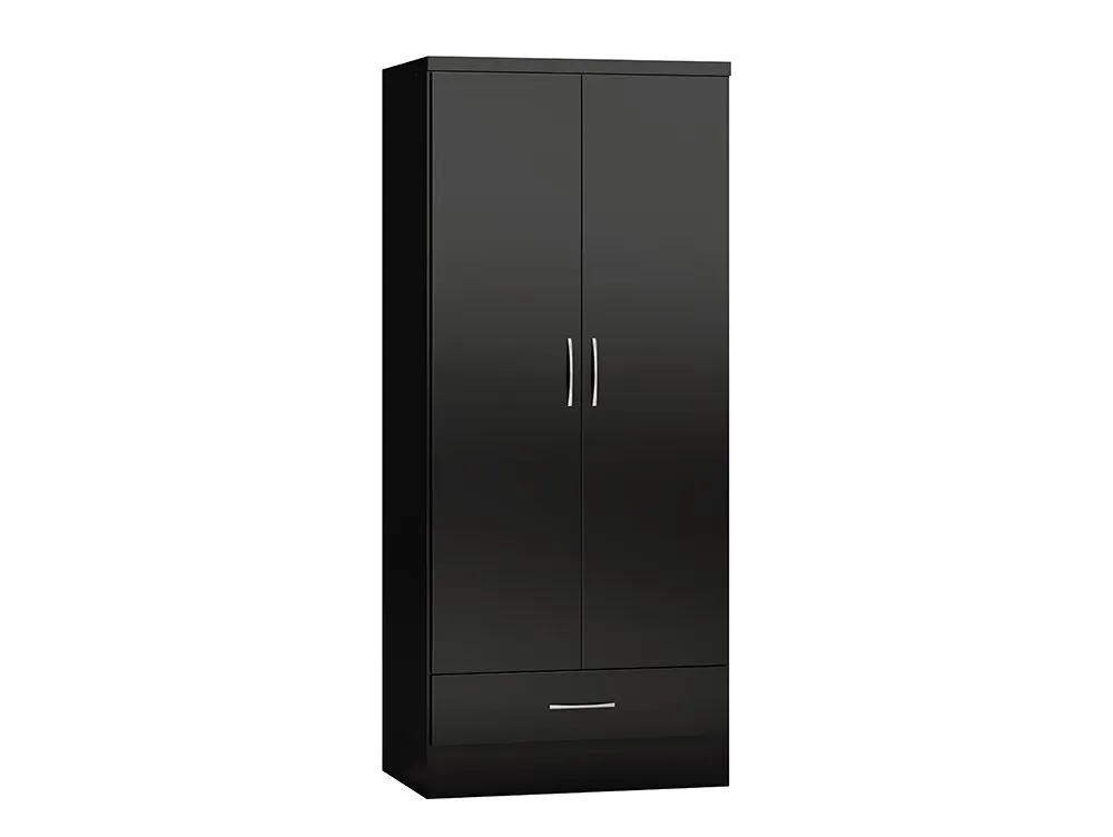 Seconique Seconique Nevada Black High Gloss 2 Door 1 Drawer Wardrobe