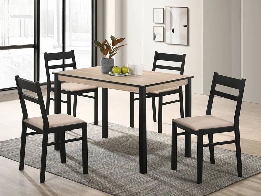 Seconique Seconique Radley Black and Oak Dining Table and 4 Chairs