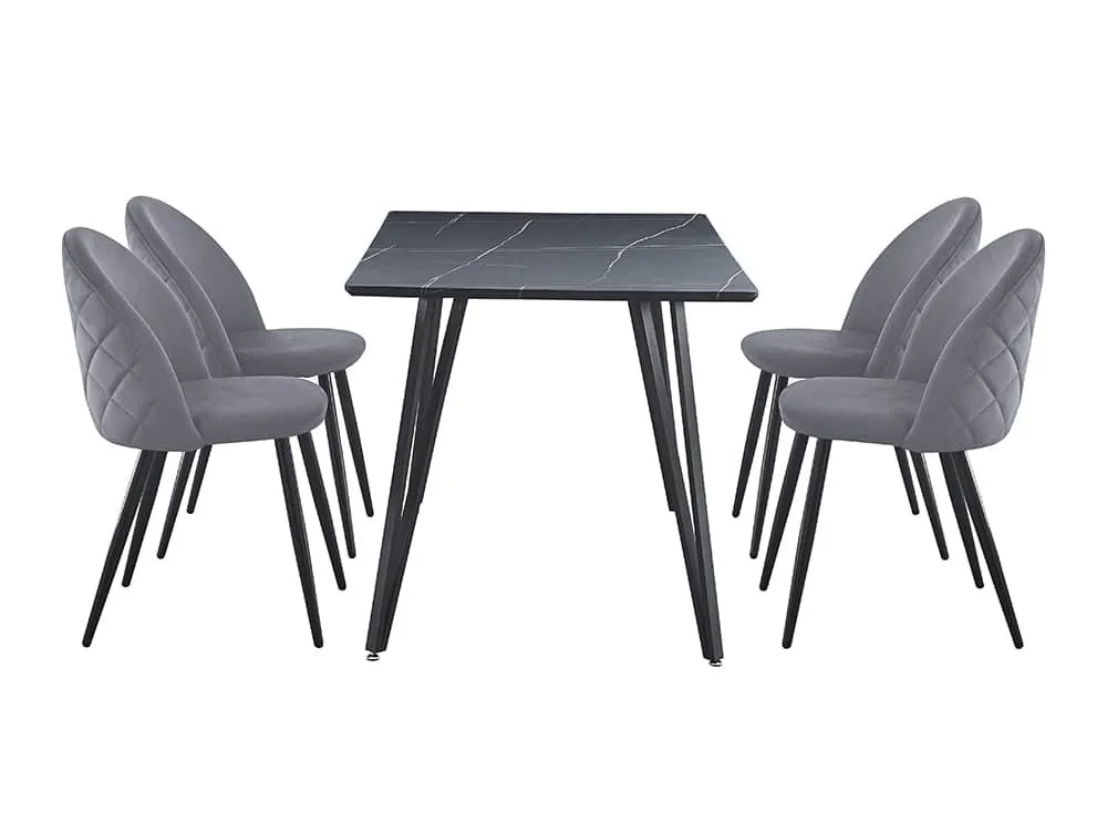 Seconique Seconique Marlow Black Marble Effect Dining Table and 4 Grey Velvet Chairs