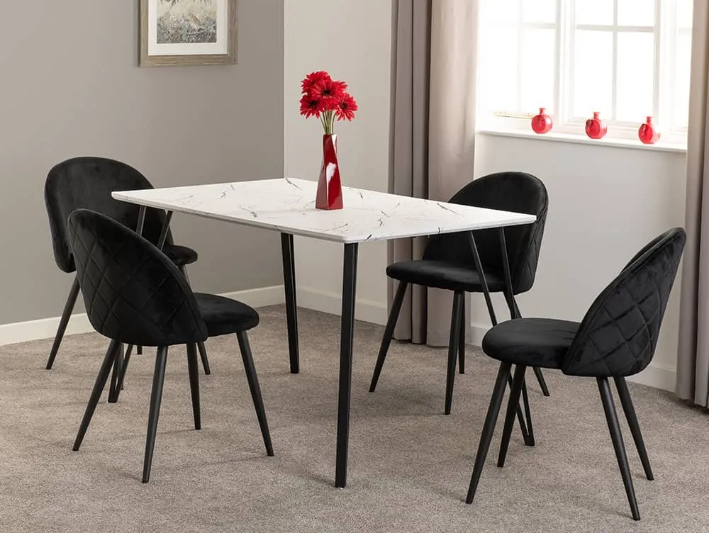 Seconique Seconique Marlow White Marble Effect Dining Table and 4 Black Velvet Chairs