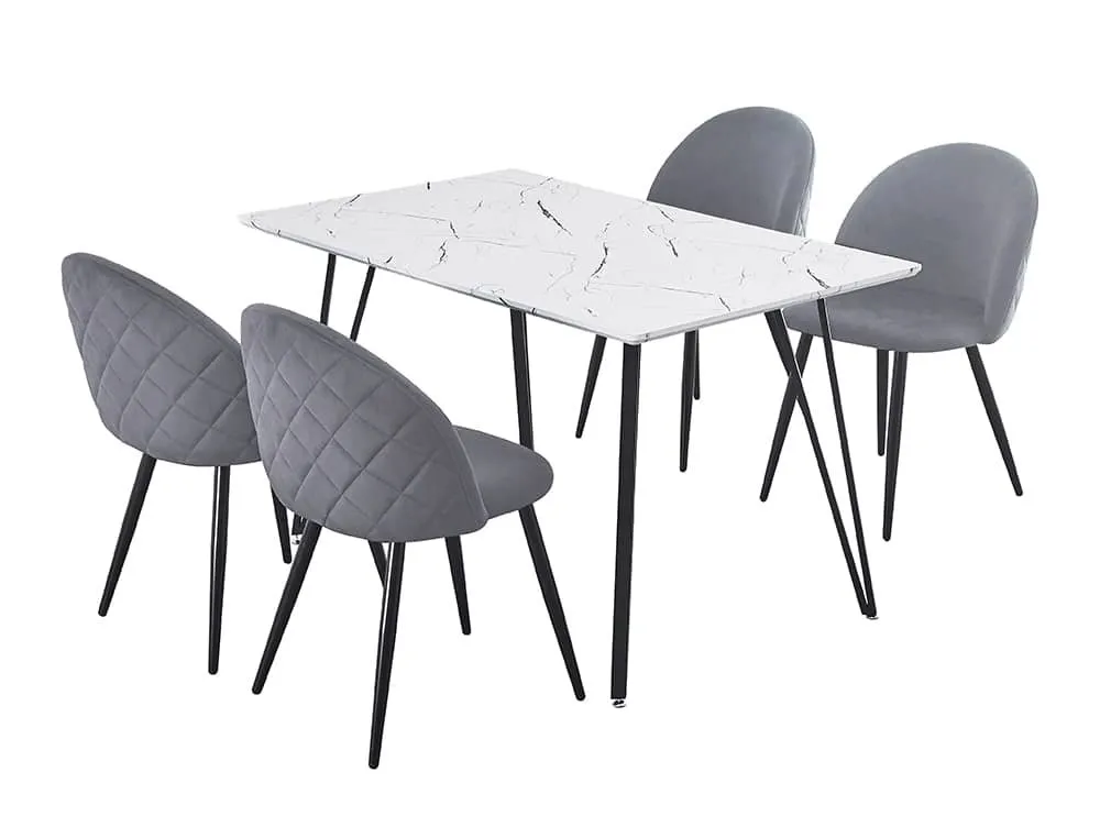 Seconique Seconique Marlow White Marble Effect Dining Table and 4 Grey Velvet Chairs