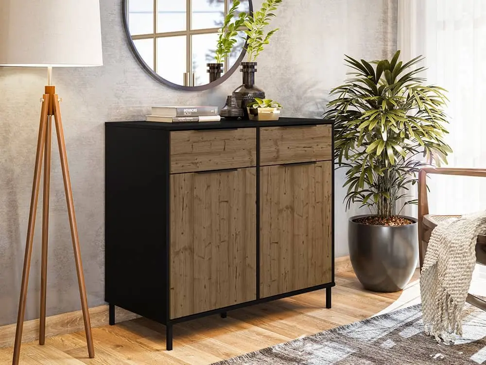 Seconique Seconique Madrid Acacia and Black 2 Door 2 Drawer Sideboard