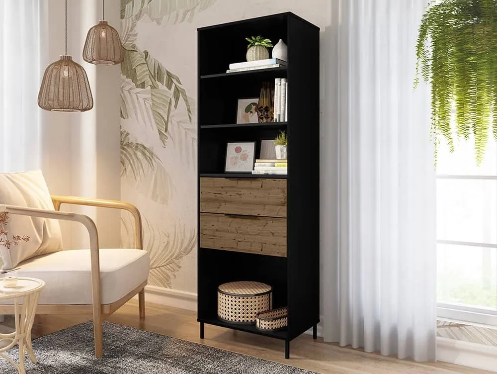 Seconique Seconique Madrid Acacia and Black 2 Drawer Bookcase