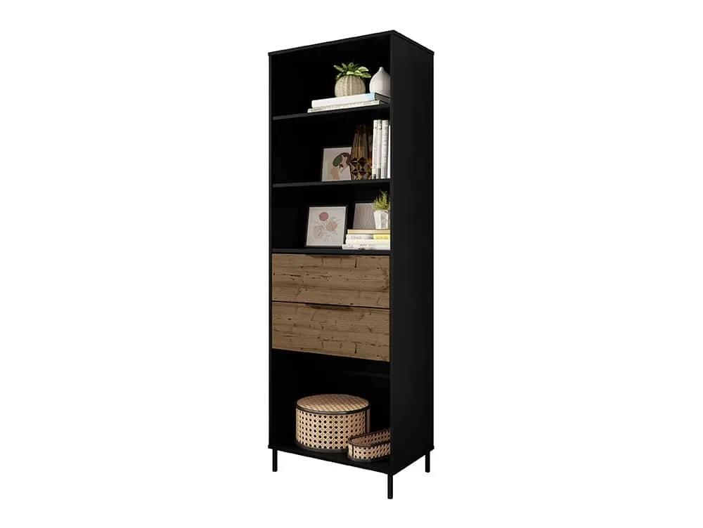 Seconique Seconique Madrid Acacia and Black 2 Drawer Bookcase