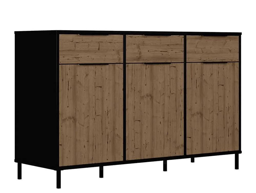 Seconique Seconique Madrid Acacia and Black 3 Door 3 Drawer Sideboard