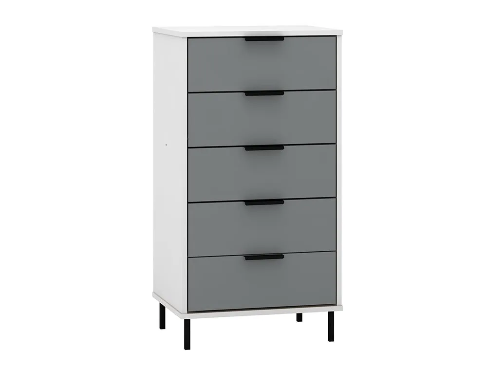 Seconique Seconique Madrid Grey Gloss and White 5 Drawer Chest of Drawers