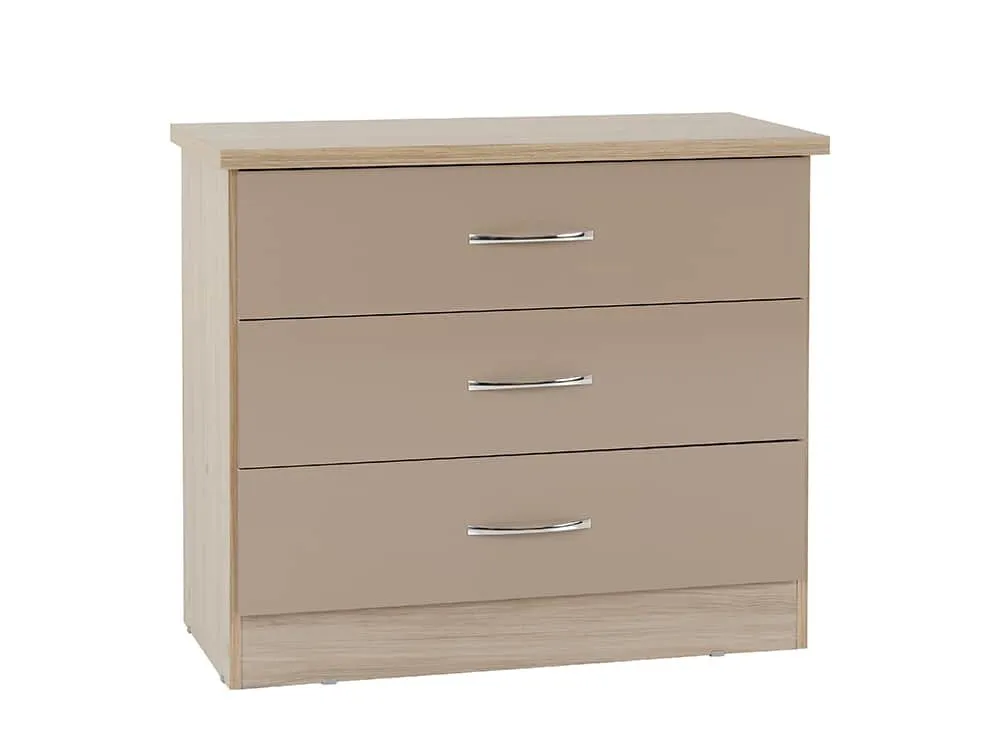 Seconique Seconique Nevada Oyster Gloss and Oak 3 Drawer Low Chest of Drawers