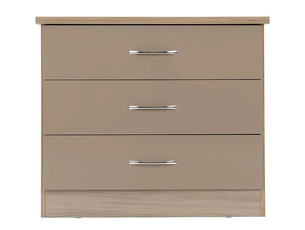 Seconique Seconique Nevada Oyster Gloss and Oak 3 Drawer Low Chest of Drawers