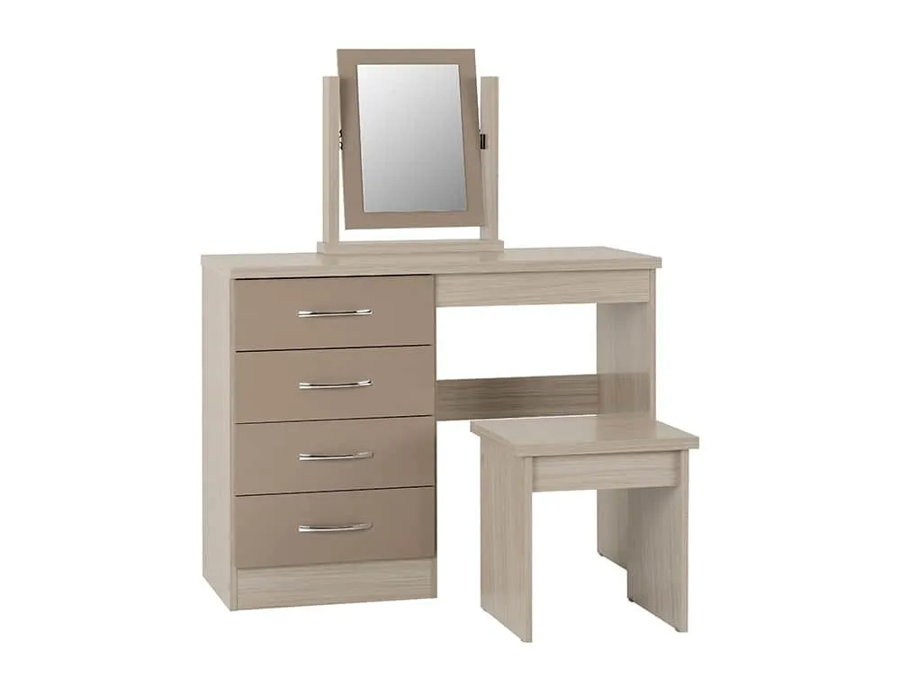 Seconique Seconique Nevada Oyster Gloss and Oak 4 Drawer Dressing Table Set