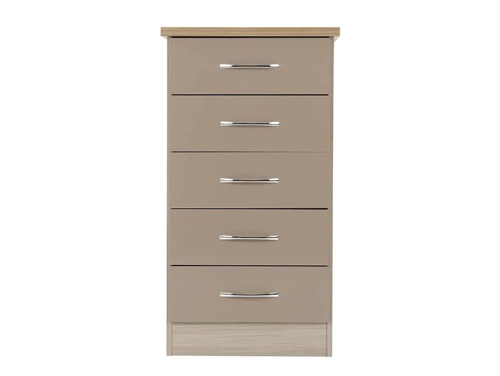 Seconique Seconique Nevada Oyster Gloss and Oak 5 Drawer Chest of Drawers