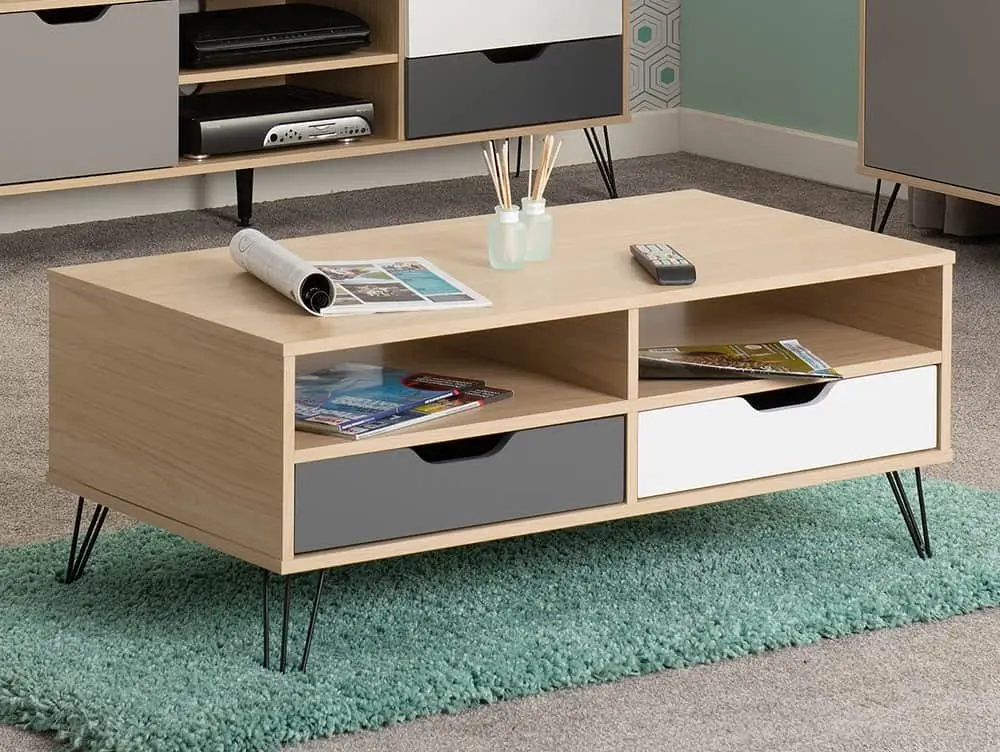 Seconique Seconique Bergen Grey and Oak 2 Drawer Coffee Table