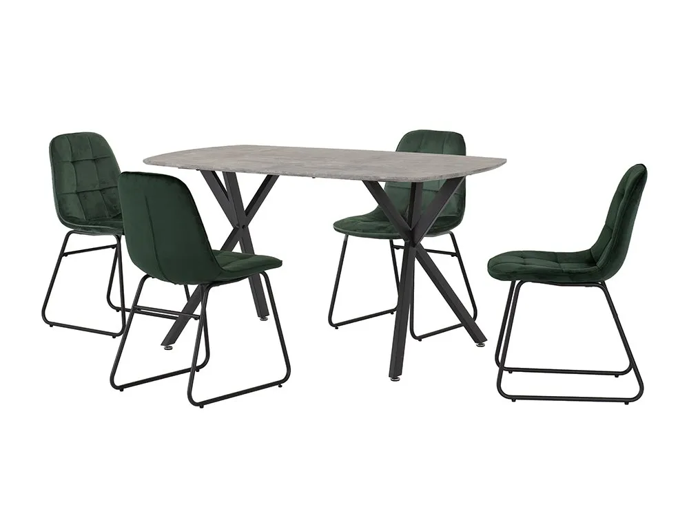 Seconique Seconique Athens Concrete Effect Dining Table with 4 Lukas Green Velvet Chairs