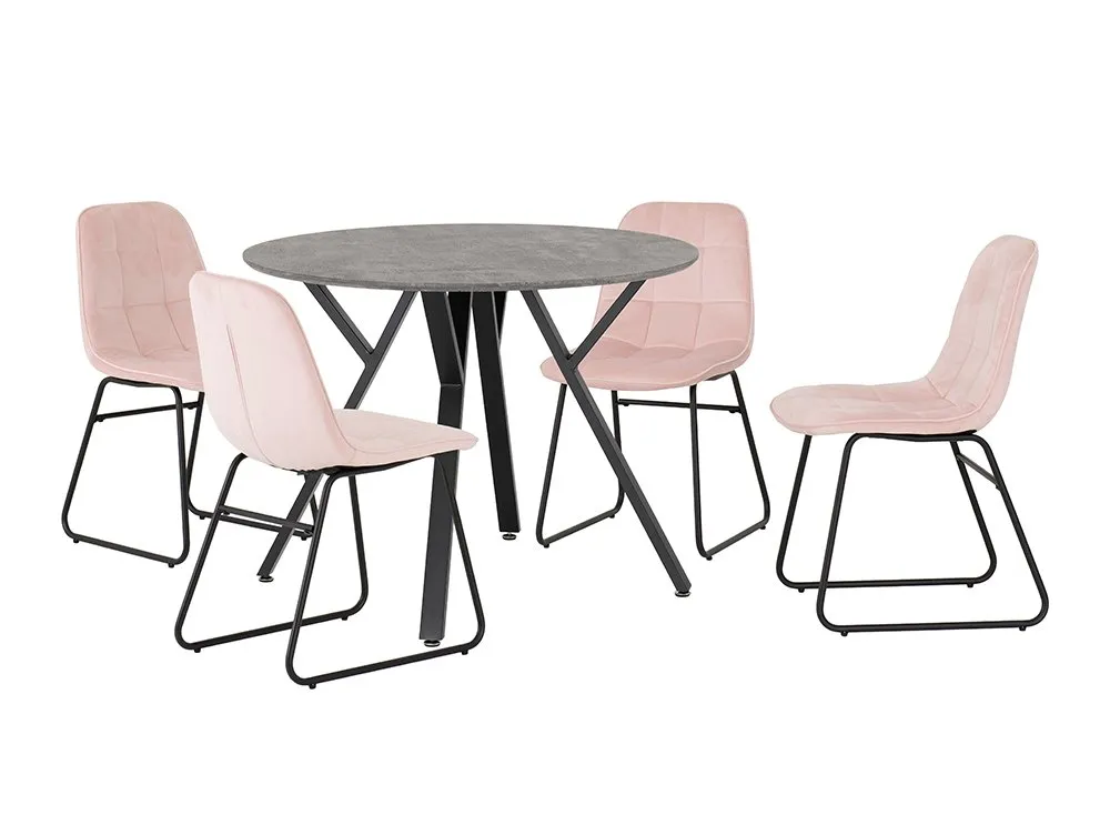 Seconique Seconique Athens Concrete Effect Round Dining Table with 4 Lukas Pink Velvet Chairs