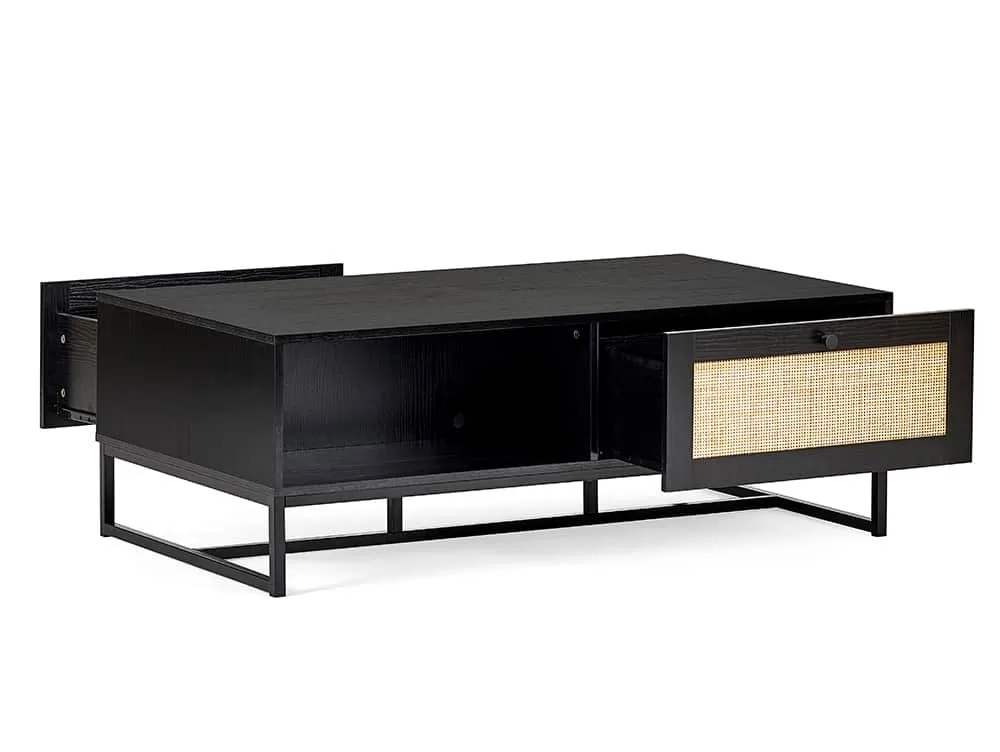 Julian Bowen Julian Bowen Padstow Black and Rattan 2 Drawer Coffee table