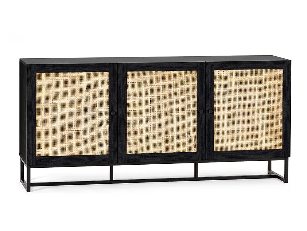 Julian Bowen Julian Bowen Padstow Black and Rattan 3 Door Sideboard