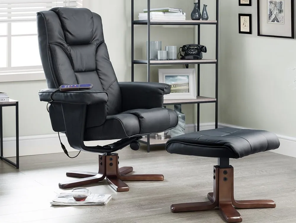 Julian Bowen Julian Bowen Malmo Black Massager Recliner Chair with Footstool